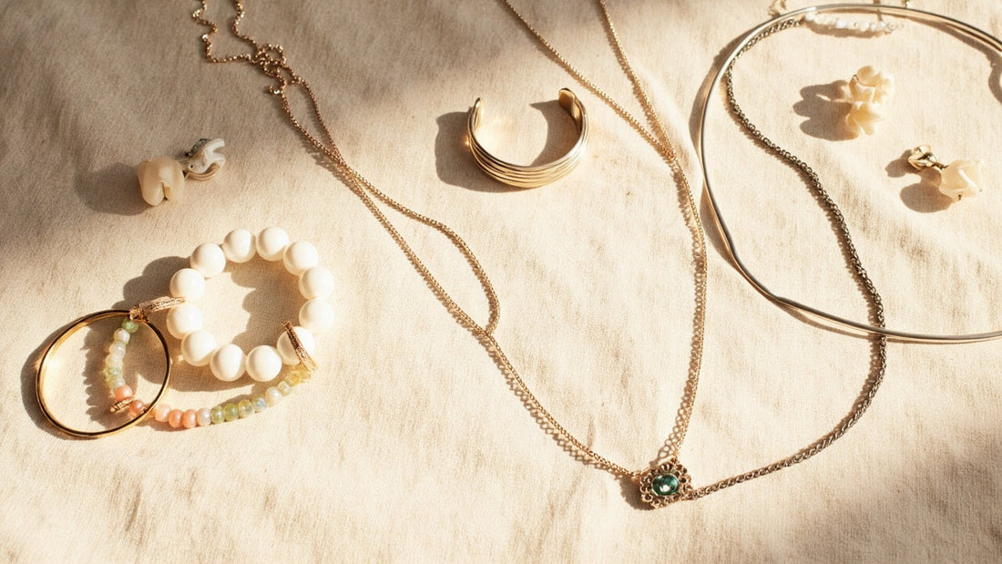 minimalist flat lay of fashion accessories on linen with soft natural lighting